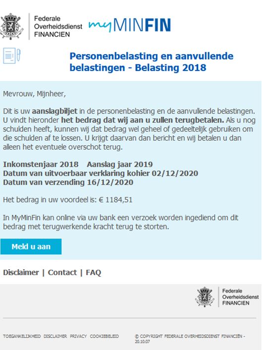 Valse Mails Teruggave Personenbelasting En Aanvullende Belastingen ...